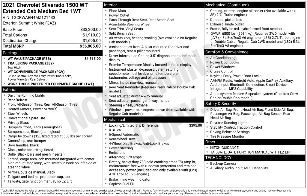 Used 2021 Chevrolet Silverado 1500 W/T w/ WT Value Package RWD image 31