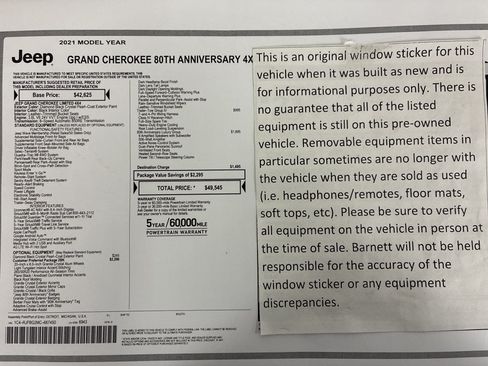 Certified 2021 Jeep Grand Cherokee Limited w/ Quick Order Package 28K 80th AWD/4WD image 2