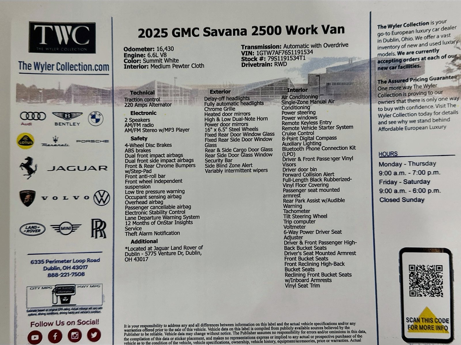 Used 2025 GMC Savana 2500 w/ Enhanced Convenience Package RWD image 38