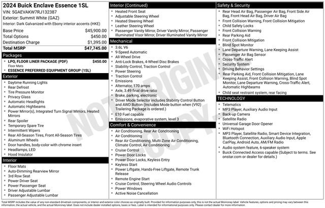 Used 2024 Buick Enclave Essence w/ LPO, Floor Liner Package AWD/4WD image 5