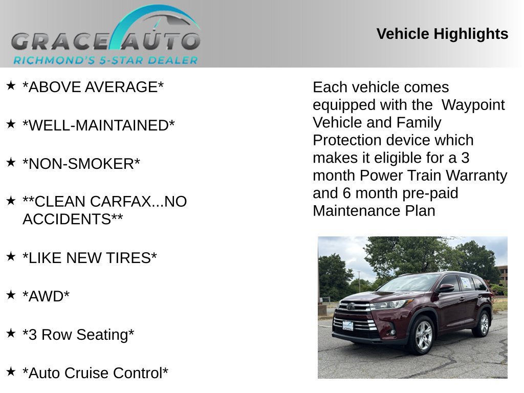 Used 2019 Toyota Highlander Limited w/ Carpet Mat Package (TMS) AWD/4WD image 2