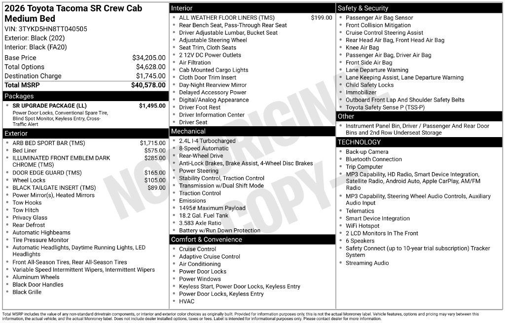 Used 2026 Toyota Tacoma SR w/ SR Upgrade Package RWD image 19