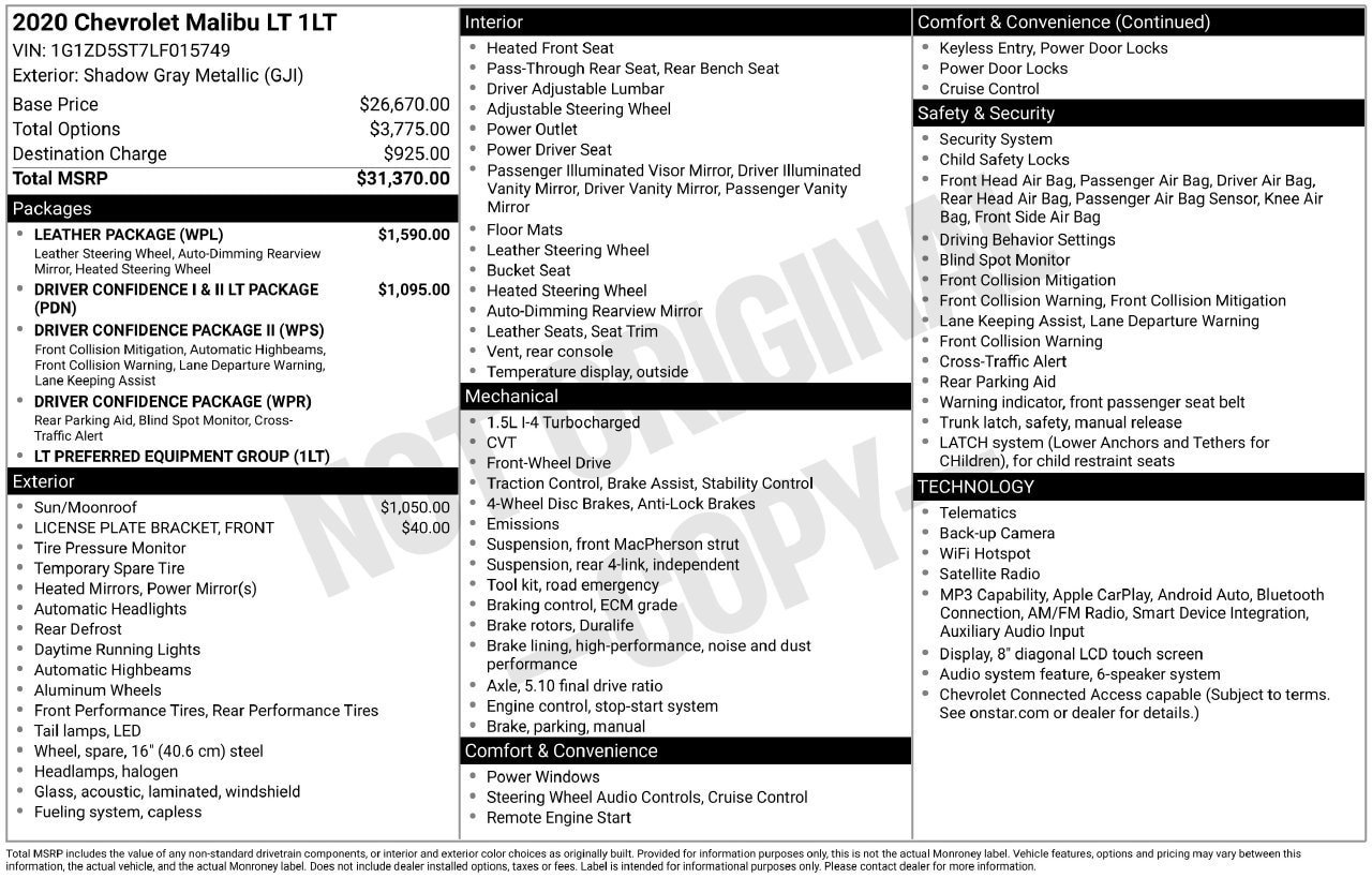 Used 2020 Chevrolet Malibu LT w/ Leather Package FWD image 28