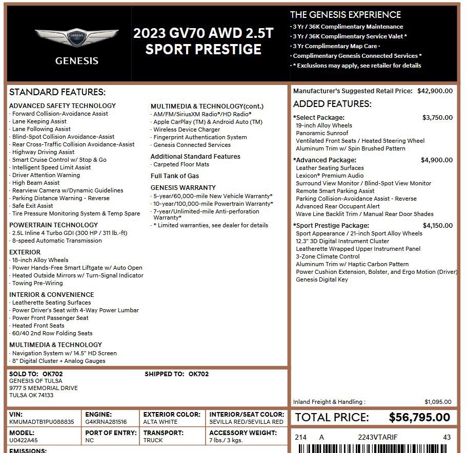 Used 2023 Genesis GV70 2.5T w/ Sport Prestige Package AWD/4WD image 2