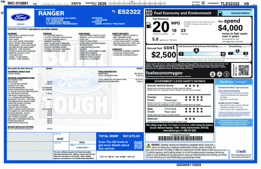 New 2026 Ford Ranger Lariat w/ FX4 Off-Road Package AWD/4WD image 4