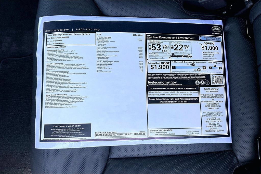 New 2026 Land Rover Range Rover Sport Dynamic SE AWD/4WD image 14
