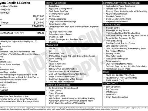 Certified 2022 Toyota Corolla LE w/ Carpet Mat Package (TMS) FWD image 32
