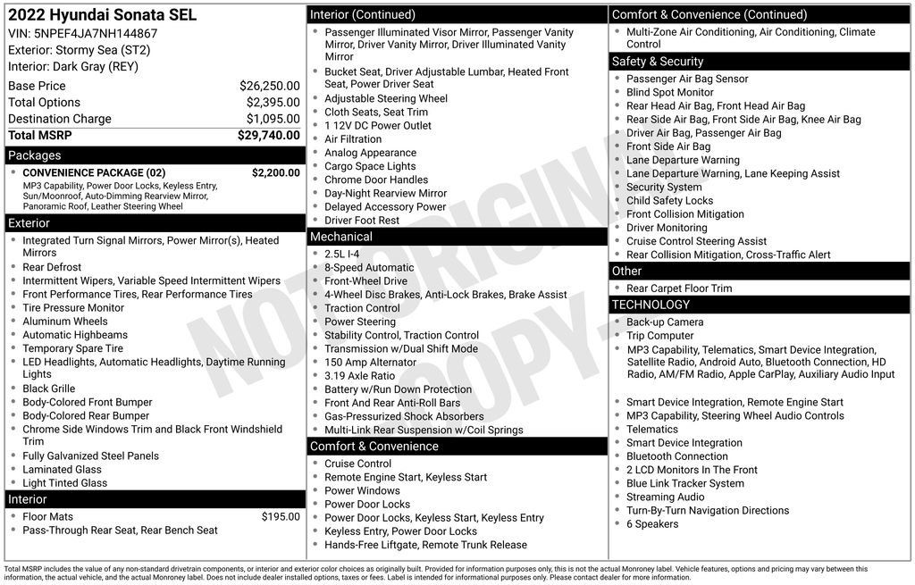 Used 2022 Hyundai Sonata SEL w/ Convenience Package FWD image 3