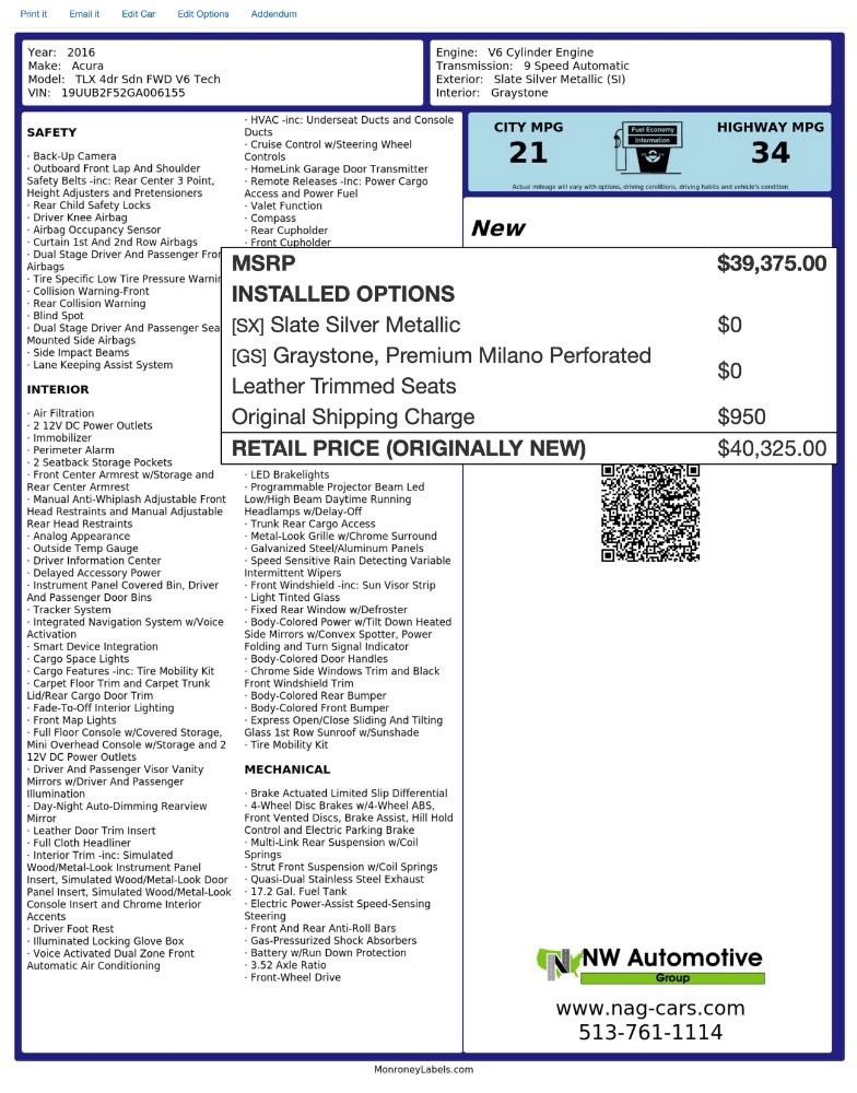 Used 2016 Acura TLX w/ Technology Package FWD image 2