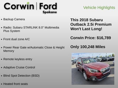 Used 2018 Subaru Outback 2.5i Premium AWD/4WD image 6