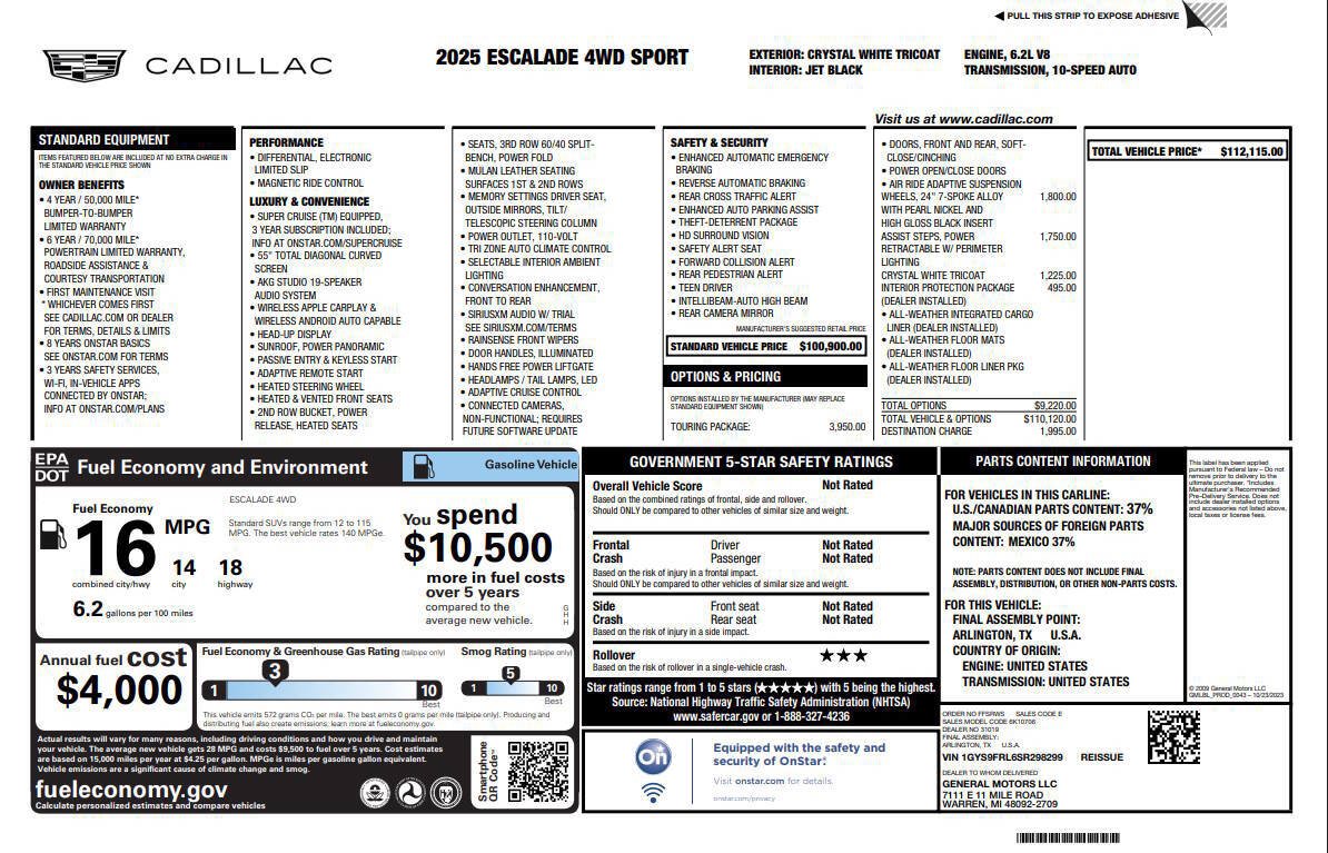 Used 2025 Cadillac Escalade Sport w/ Touring Package AWD/4WD image 50