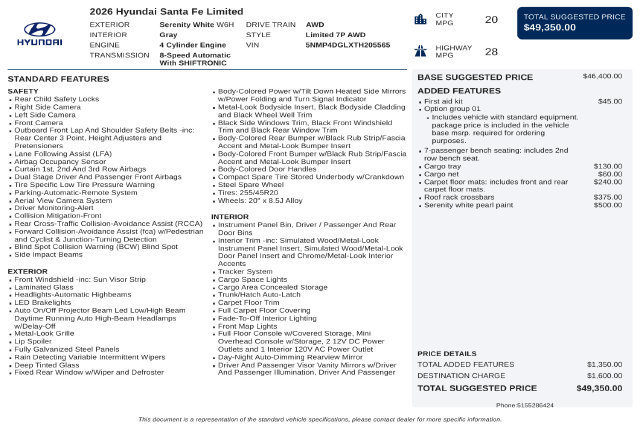Certified 2026 Hyundai Santa Fe Limited AWD/4WD image 53