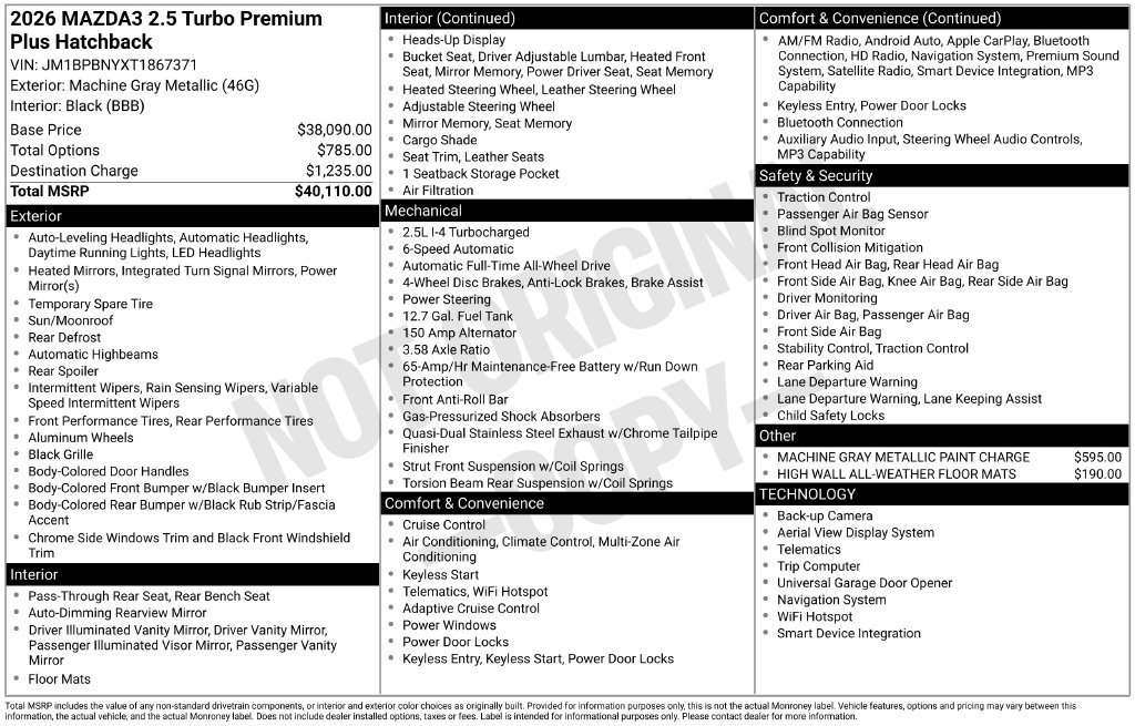 New 2026 MAZDA MAZDA3 Hatchback w/Premium Plus Pkg AWD/4WD image 4