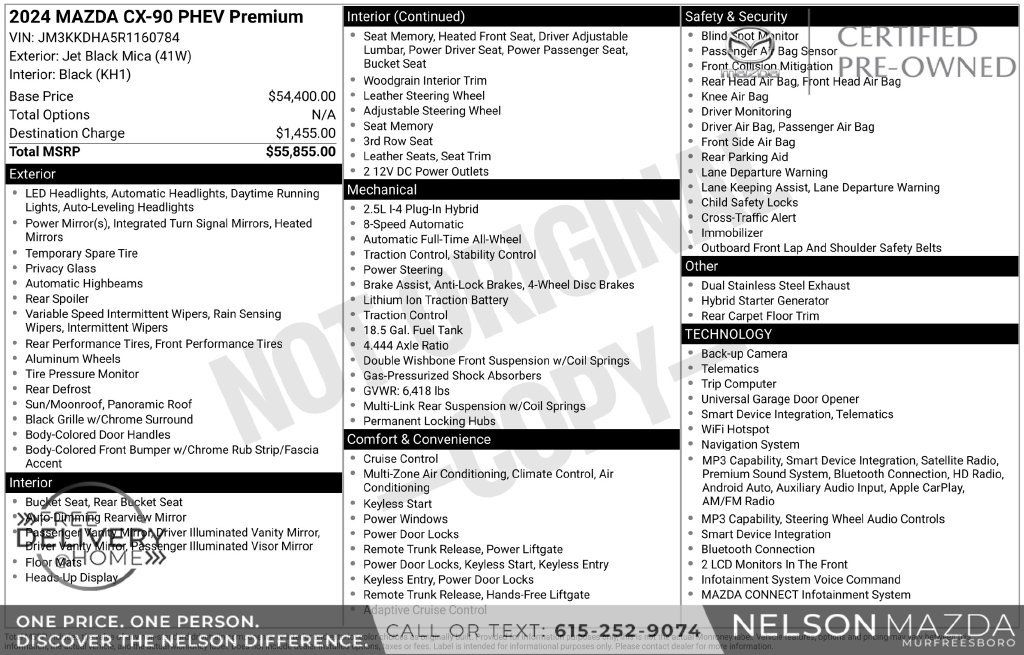 Certified 2024 MAZDA CX-90 Plug-In Hybrid w/ Premium Pkg AWD/4WD image 2