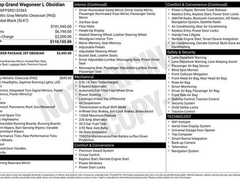 Certified 2024 Jeep Grand Wagoneer L Series II w/ Quick Order Packagew 28T image 4