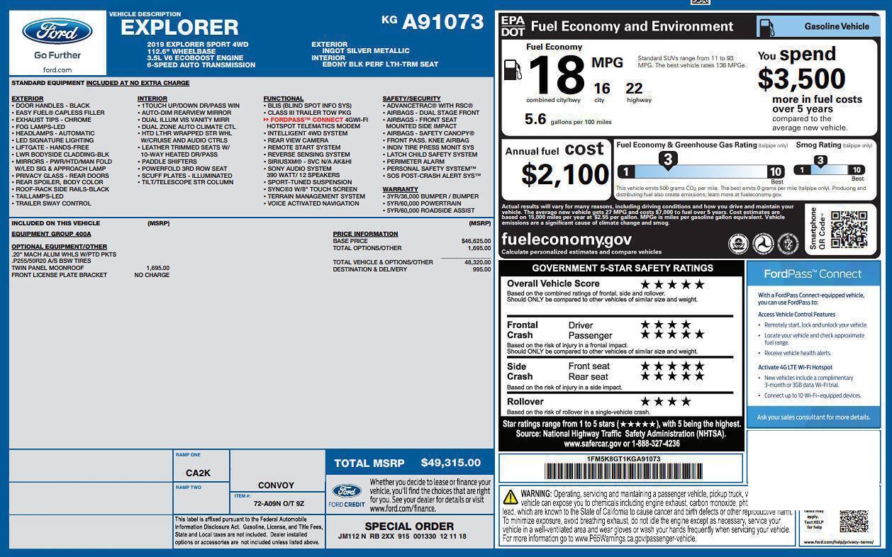 Used 2019 Ford Explorer Sport AWD/4WD image 4