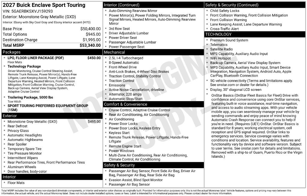 New 2027 Buick Enclave Sport Touring w/ LPO, Floor Liner Package FWD image 27