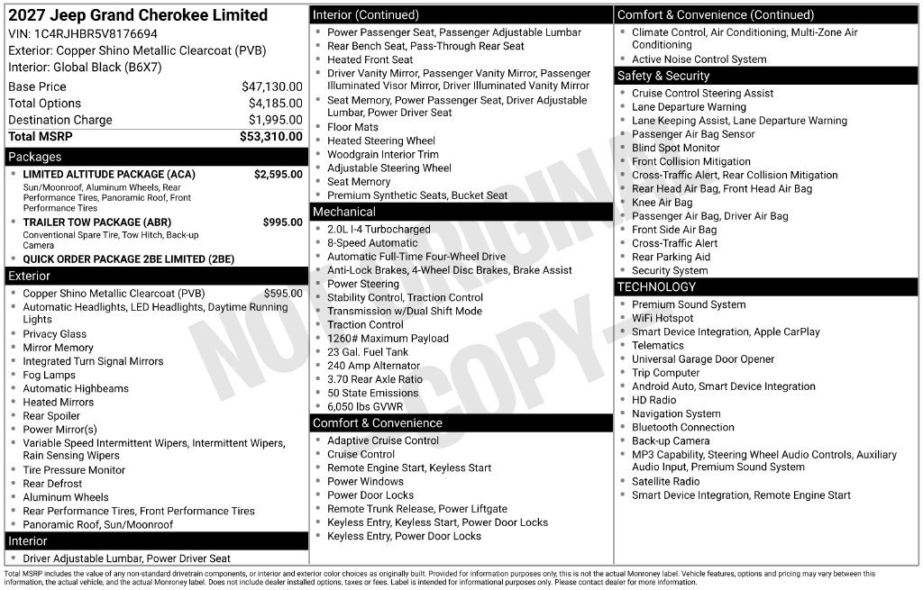New 2027 Jeep Grand Cherokee Limited w/ Limited Altitude Package AWD/4WD image 3