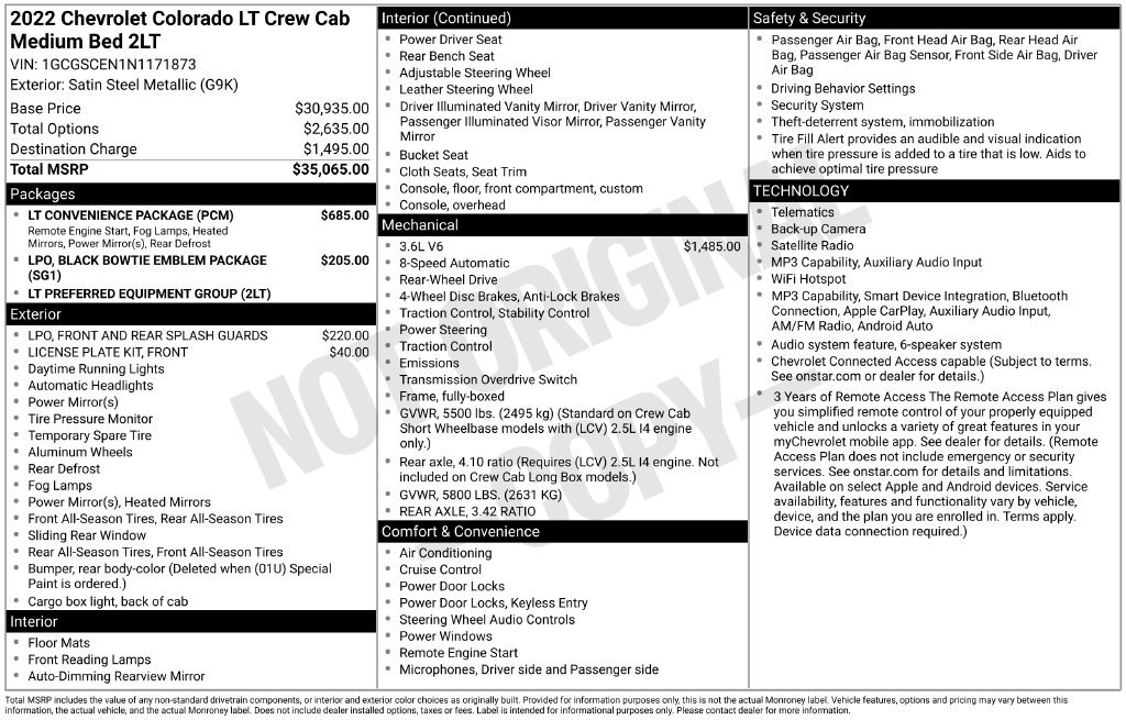 Used 2022 Chevrolet Colorado LT w/ LT Convenience Package RWD image 2