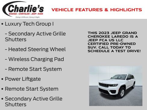 Certified 2023 Jeep Grand Cherokee Laredo w/ Luxury Tech Group I AWD/4WD image 13