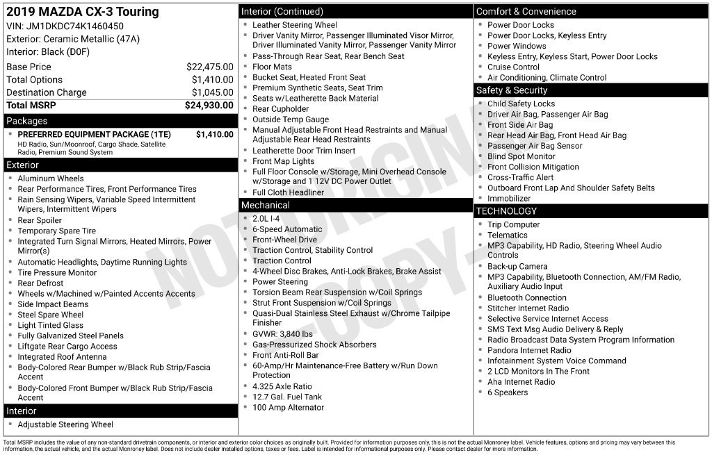 Used 2019 MAZDA CX-3 Touring w/ Preferred Equipment Package FWD image 6