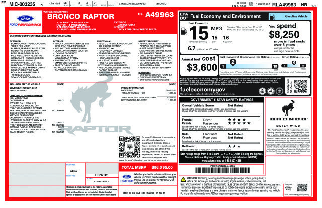 Used 2024 Ford Bronco Raptor w/ Interior Carbon Fiber Pack 6 AWD/4WD image 5