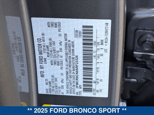 New 2025 Ford Bronco Sport Outer Banks w/ Sasquatch Outer Banks Package AWD/4WD image 22