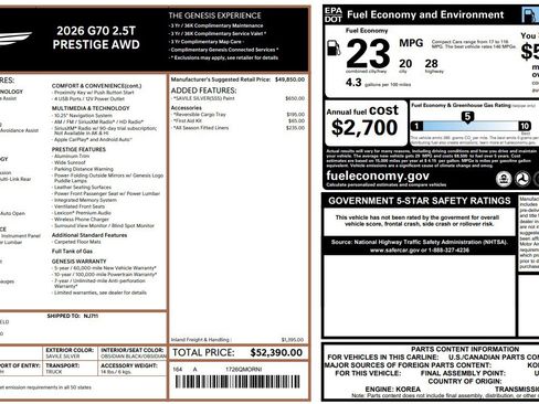 Used 2023 Genesis G70 2.0T w/ Sport Prestige Package image 1