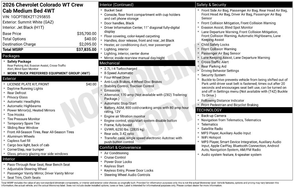 New 2026 Chevrolet Colorado W/T AWD/4WD image 3