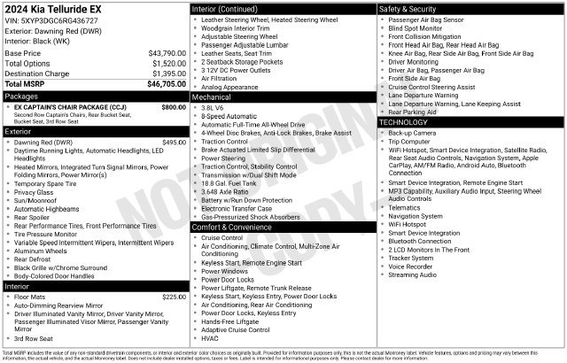 Certified 2024 Kia Telluride EX w/ EX Captain's Chair Package AWD/4WD image 4