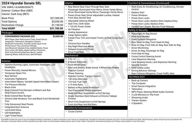 Used 2024 Hyundai Sonata SEL w/ Convenience Package FWD image 49