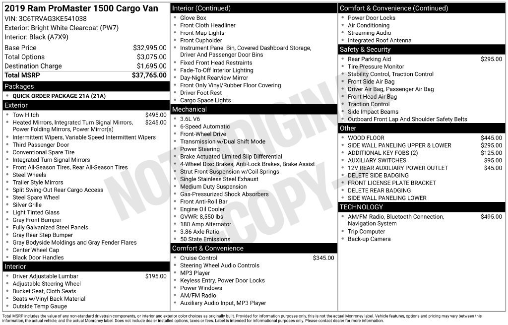 Used 2019 RAM ProMaster 1500 FWD image 9