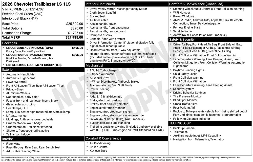 New 2026 Chevrolet TrailBlazer LS w/ LS Convenience Package AWD/4WD image 35