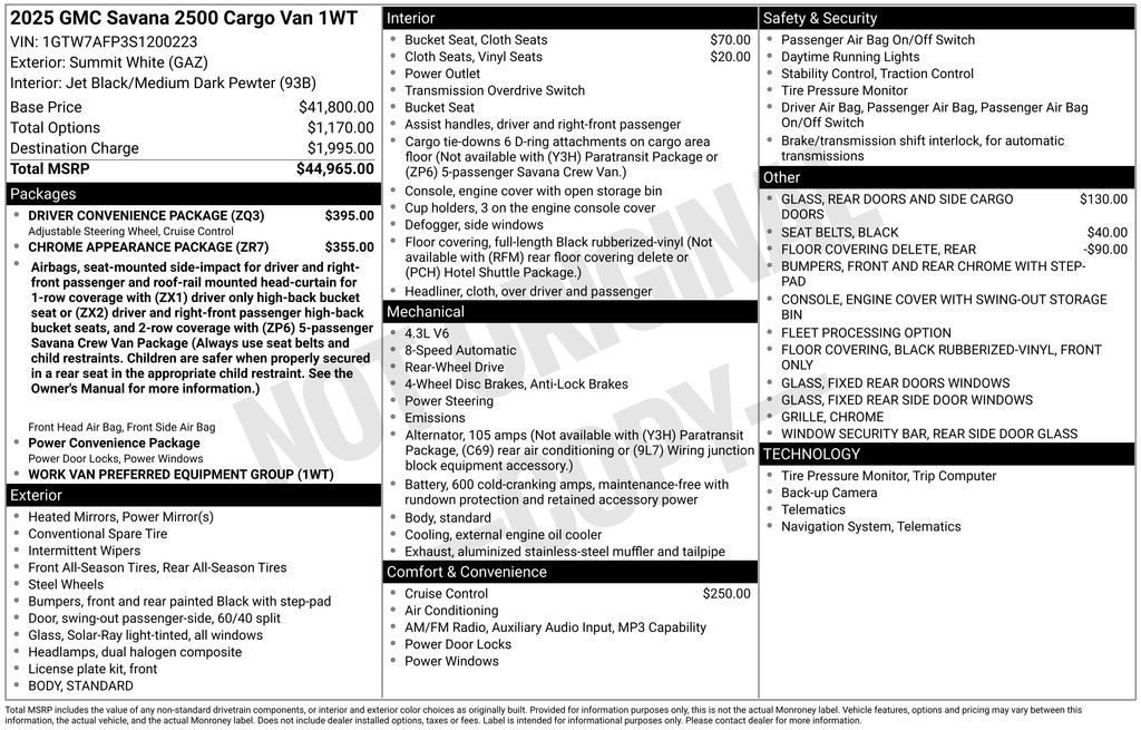 Certified 2025 GMC Savana 2500 w/ Driver Convenience Package RWD image 5