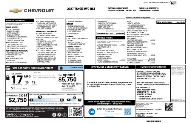 New 2027 Chevrolet Tahoe RST w/ Advanced Technology Package AWD/4WD image 3