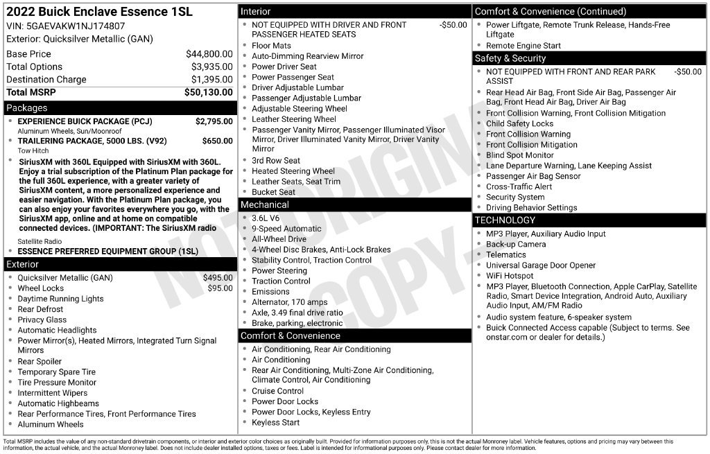 Certified 2022 Buick Enclave Essence w/ Experience Buick Package AWD/4WD image 31