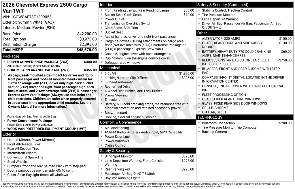 New 2026 Chevrolet Express 2500 w/ Driver Convenience Package RWD image 25