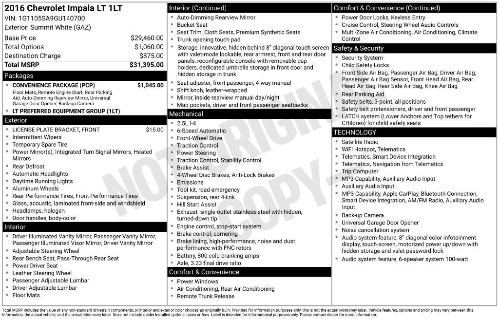 Used 2016 Chevrolet Impala LT w/ Convenience Package FWD image 12