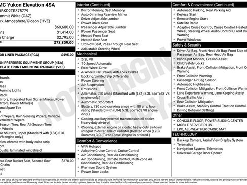New 2026 GMC Yukon Elevation w/ LPO, Floor Liner Package RWD image 17