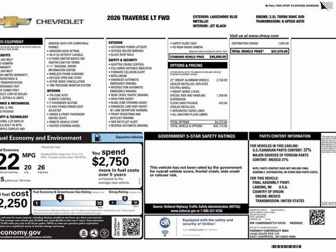 New 2026 Chevrolet Traverse LT w/ LPO, Floor Liner Package FWD image 4