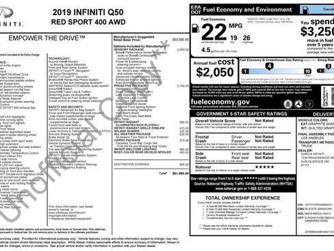 Used 2019 INFINITI Q50 Red Sport 400 w/ Proactive Package AWD/4WD image 2