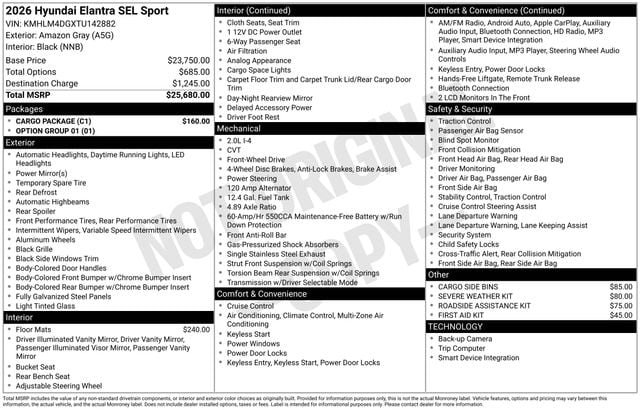 Certified 2026 Hyundai Elantra Sport w/ Cargo Package FWD image 28