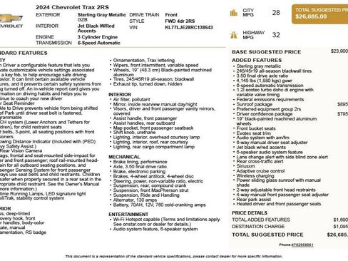 Used 2024 Chevrolet Trax RS w/ Sunroof Package FWD image 3