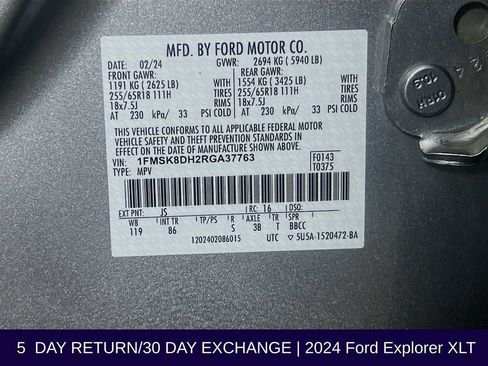 Certified 2024 Ford Explorer XLT AWD/4WD image 37