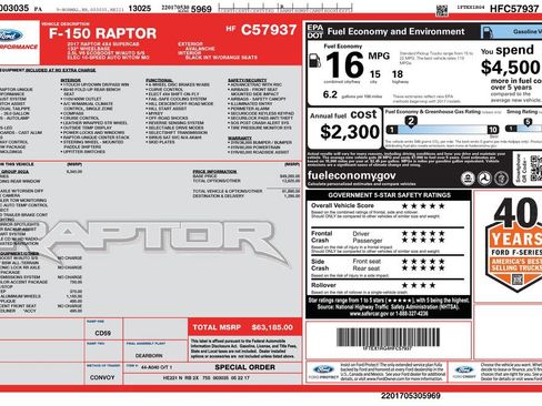 Used 2017 Ford F150 Raptor w/ Equipment Group 802A Luxury image 60