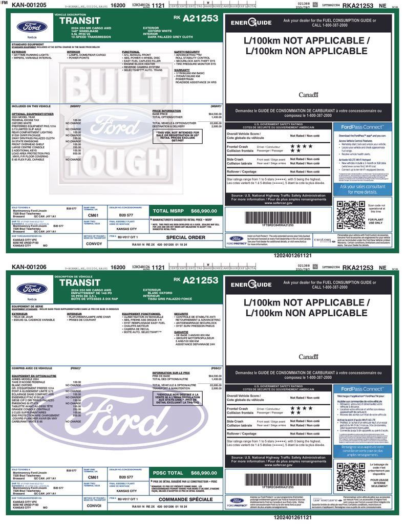 Used 2024 Ford Transit 250 148 Medium Roof Extended AWD w/ Load Area Protection Package image 25