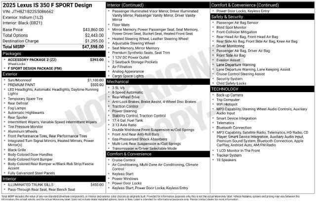 Used 2025 Lexus IS 350 F Sport w/ Accessory Package 2 RWD image 8