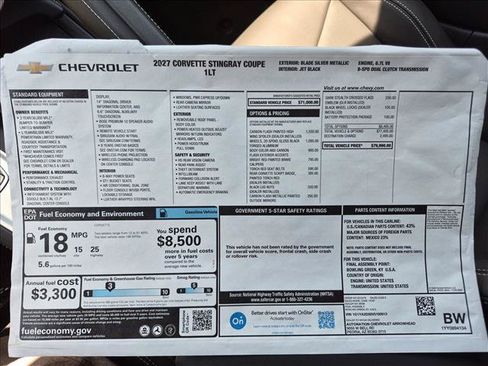 New 2027 Chevrolet Corvette Stingray Coupe w/ Battery Protection Package RWD image 16