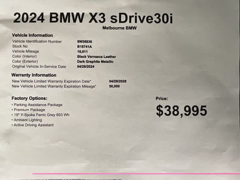 Used 2024 BMW X3 sDrive30i w/ Premium Package RWD image 39