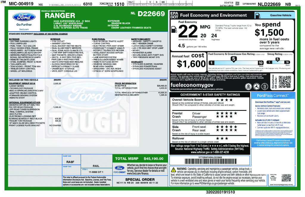Used 2022 Ford Ranger Lariat w/ Equipment Group 501A High AWD/4WD image 23